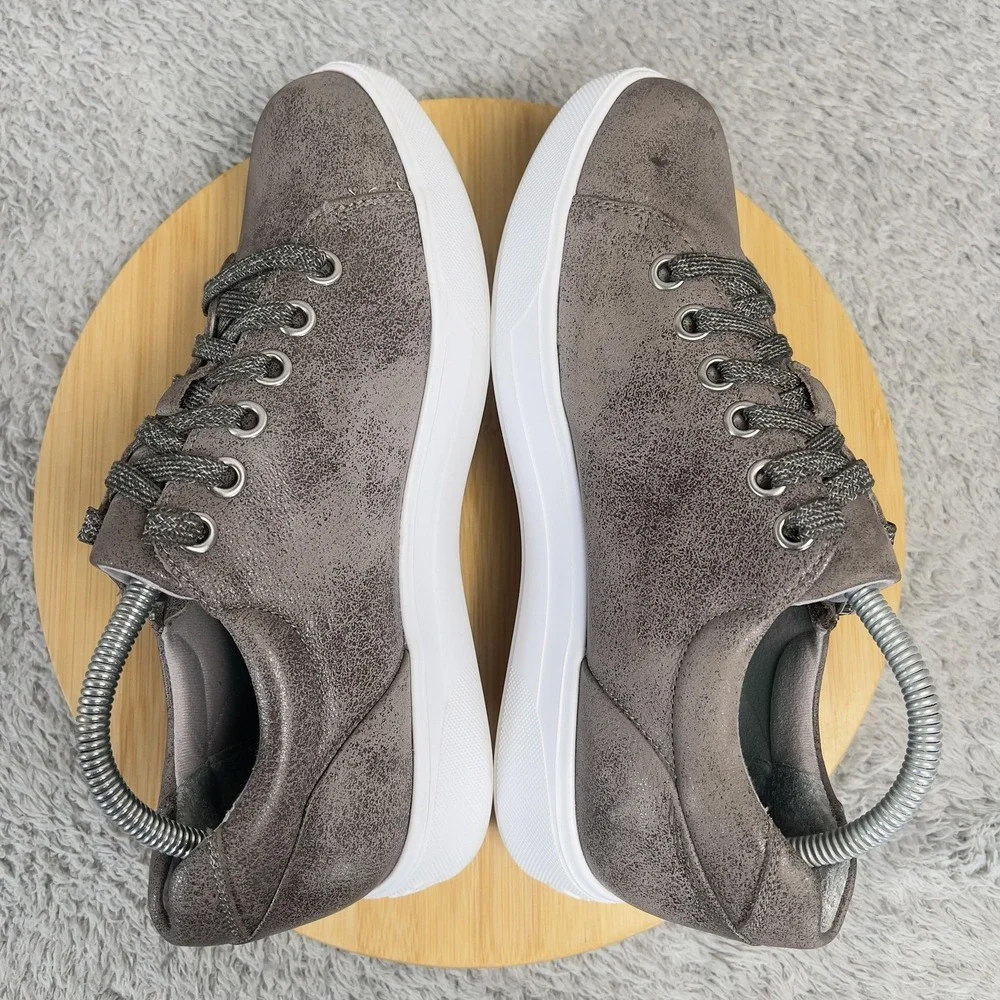 Munro Tilly Shoes Womens Size 9W Gray Leather Zip Lace Up Platform Casual